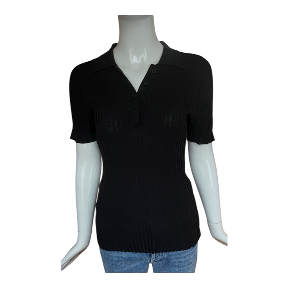 2 for $20 - Frank & Oak Black Ribbed Polo Blouse